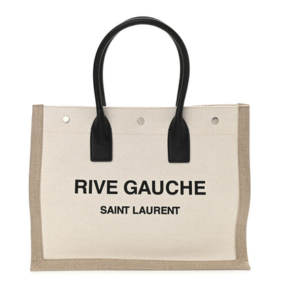 Saint Laurent Linen Calfskin Small Rive Gauche Tote Greggio Natural 1 of 10