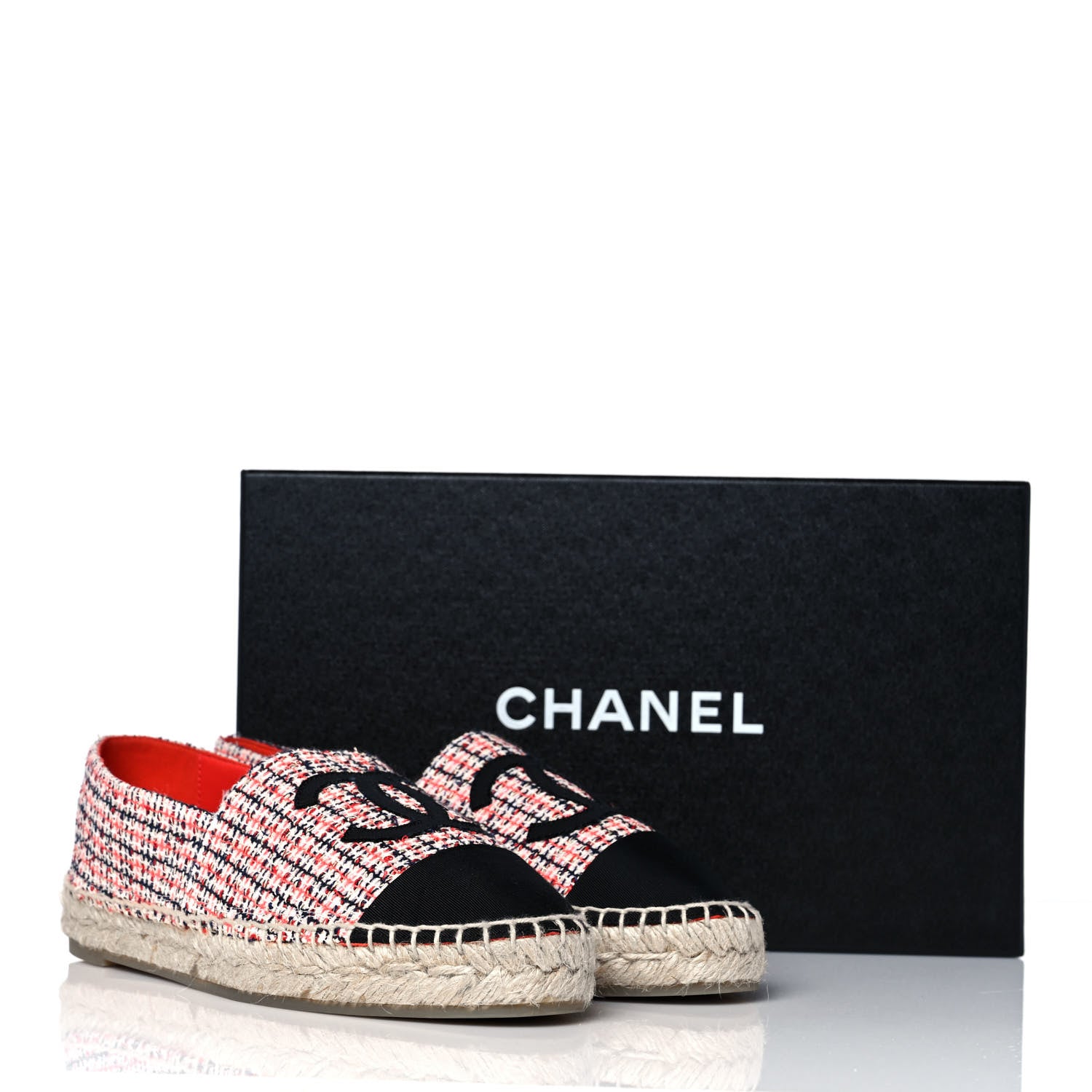 Chanel Tweed Grosgrain CC Espadrilles 36 Red Black White 10 of 10