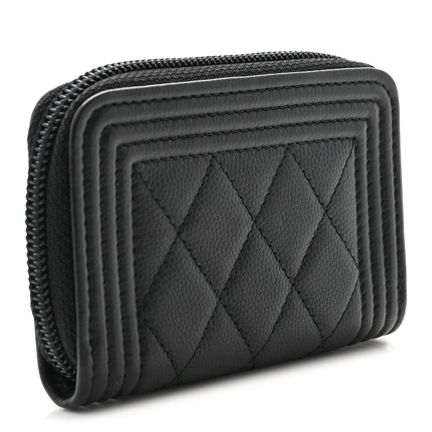 Caviar Quilted Boy Zip Around Coin Purse Wallet Black