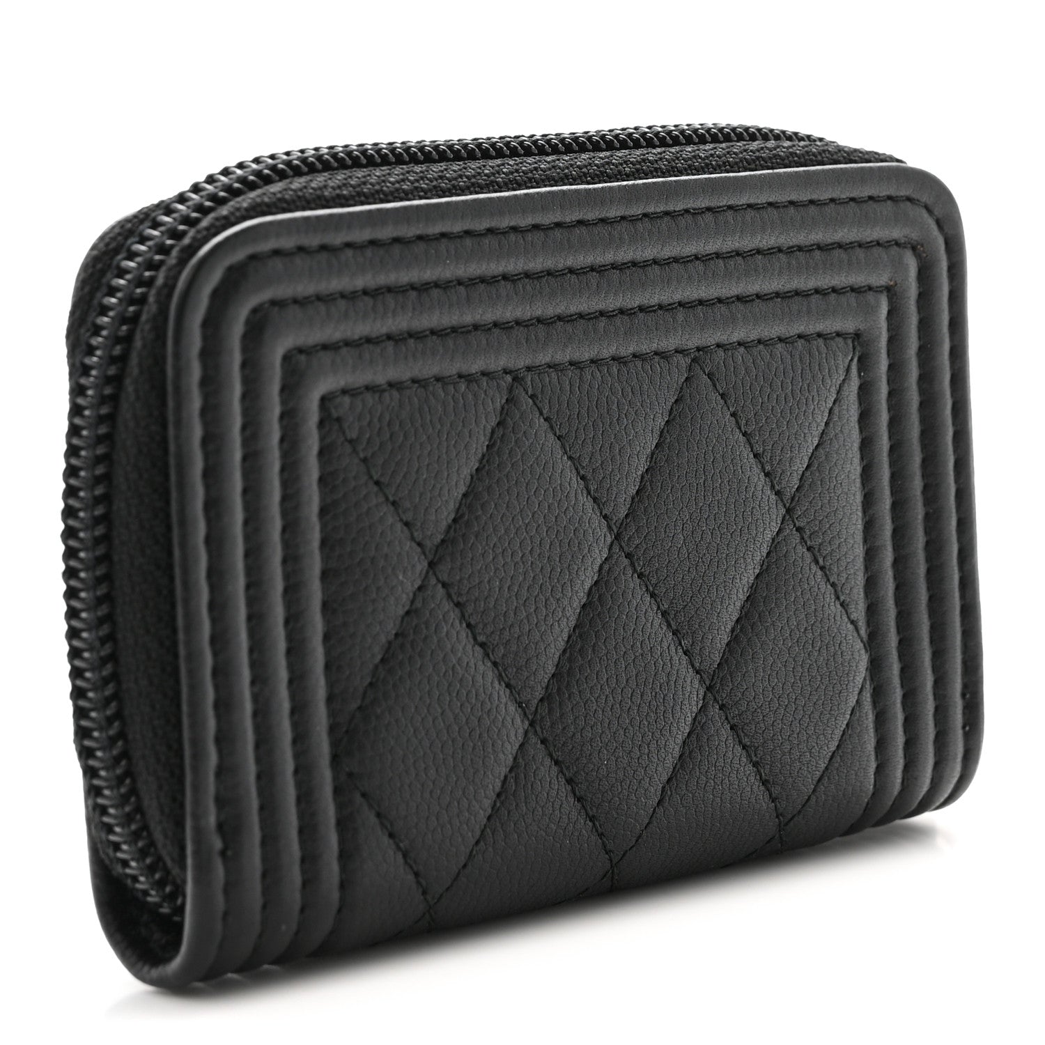 Chanel Caviar Quilted Boy Zip Around Coin Purse Wallet Black 3 of 8