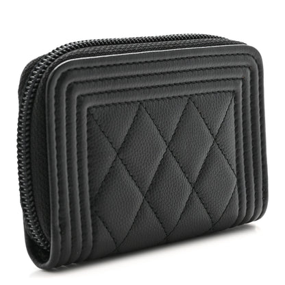 Chanel Caviar Quilted Boy Zip Around Coin Purse Wallet Black 3 of 8