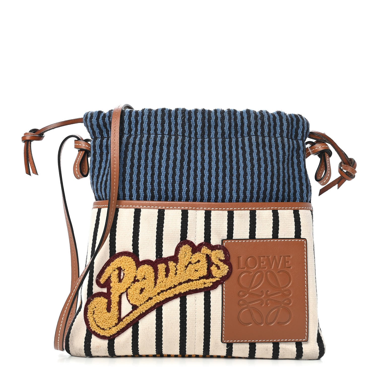 Loewe Canvas Calfskin Print Paulas Ibiza Stripes Cushion Crossbody Tan Multicolor 1 of 10