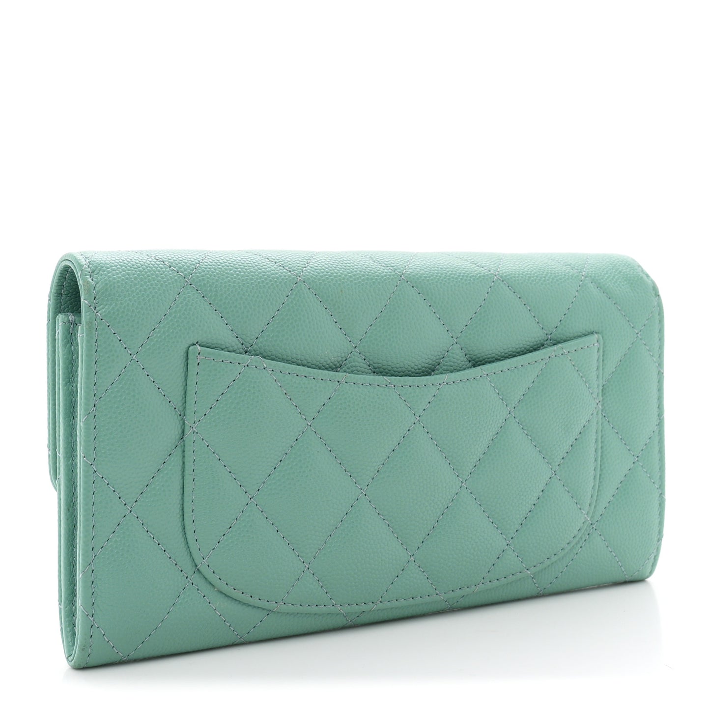 Caviar Quilted Large Gusset Flap Wallet Light Green