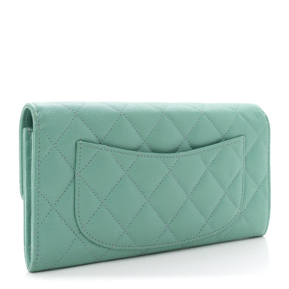 Chanel Caviar Quilted Large Gusset Flap Wallet Light Green 3 of 8