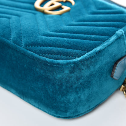 Gucci Velvet Matelasse Small GG Marmont Chain Shoulder Bag Pavone Cyan 9 of 12