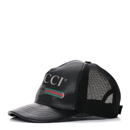 Gucci Grained Calfskin Logo Baseball Hat S 57 Black 1 of 9