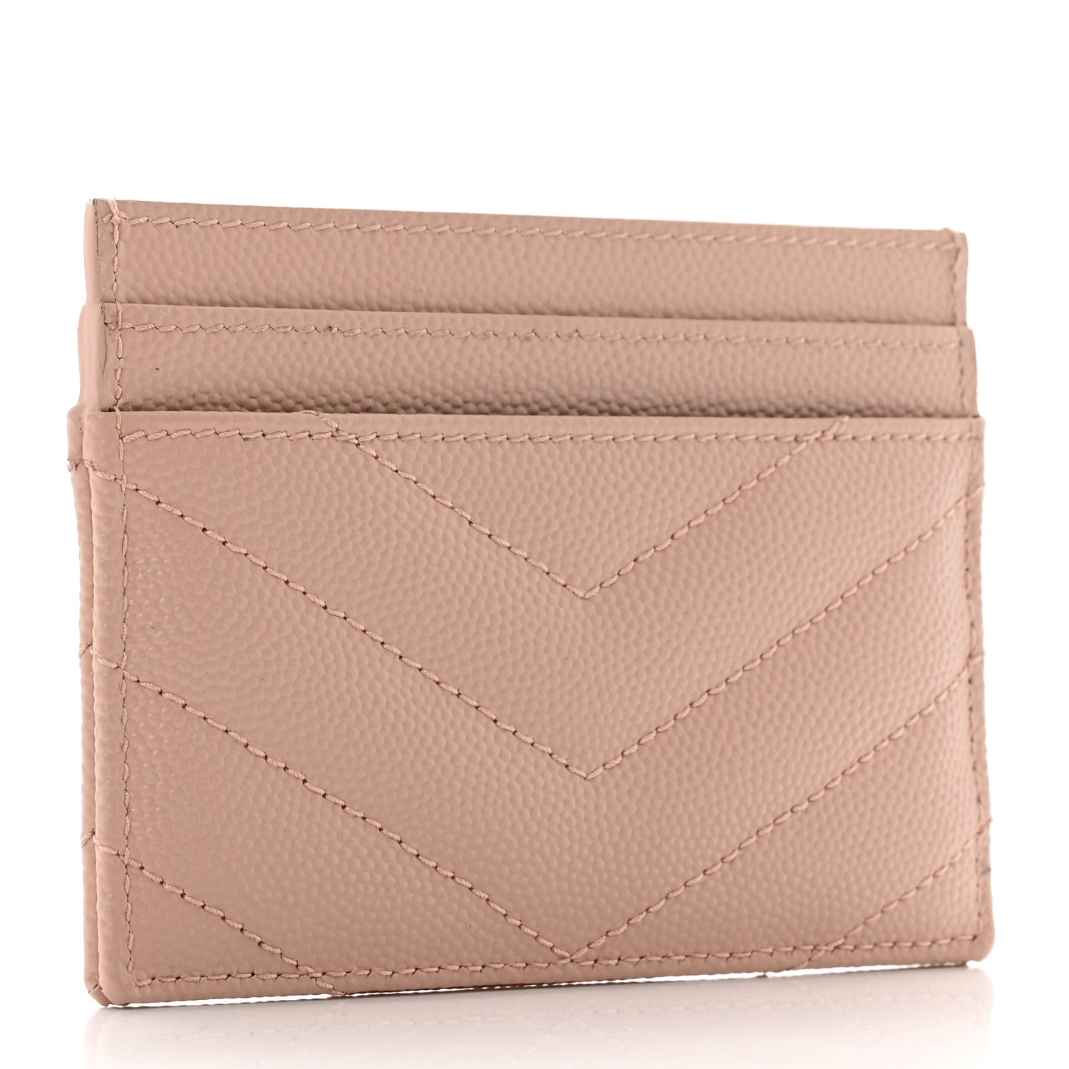 Saint Laurent Grain De Poudre Matelasse Chevron Monogram Credit Card Case Pale Pink 3 of 8