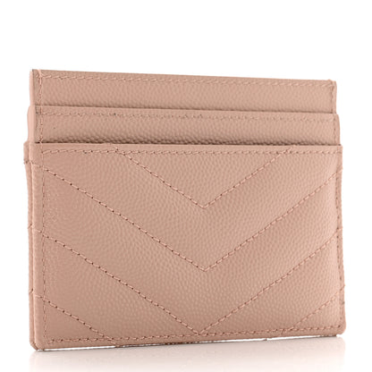 Saint Laurent Grain De Poudre Matelasse Chevron Monogram Credit Card Case Pale Pink 3 of 8