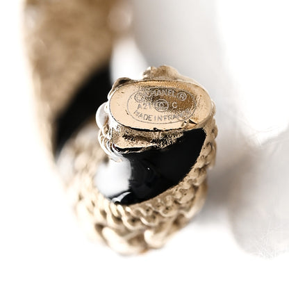 Chanel Crystal Pearl Twist CC Hoop Earrings Gold Black 4 of 7
