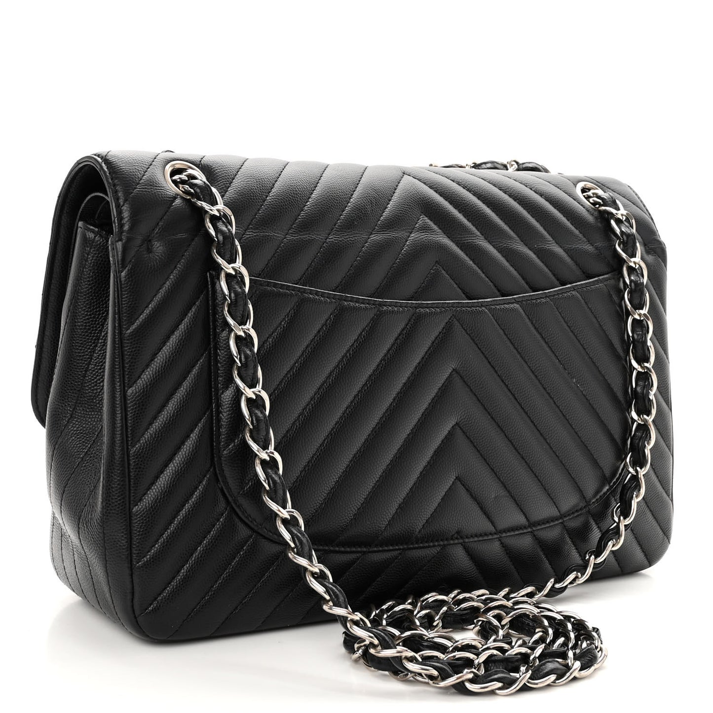 Iridescent Caviar Chevron Quilted Jumbo Double Flap Black