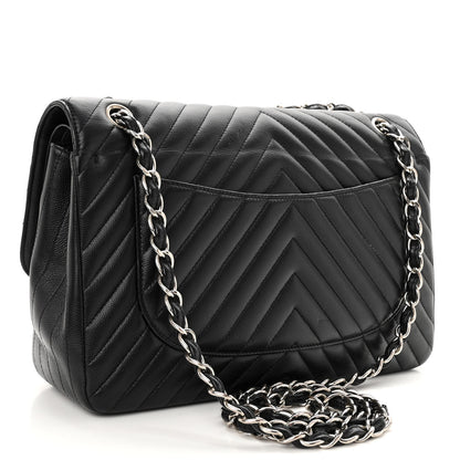 Chanel Iridescent Caviar Chevron Quilted Jumbo Double Flap Black 3 of 12