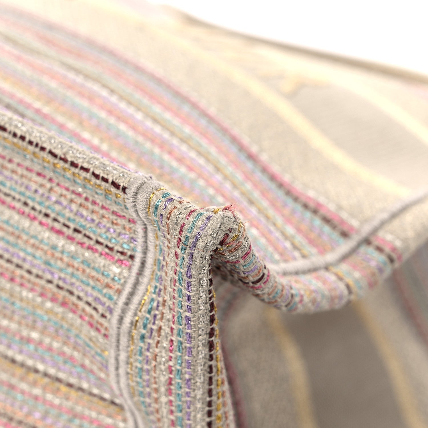 Christian Dior Canvas Embroidered Medium Stripes Book Tote Beige Multicolor 8 of 15