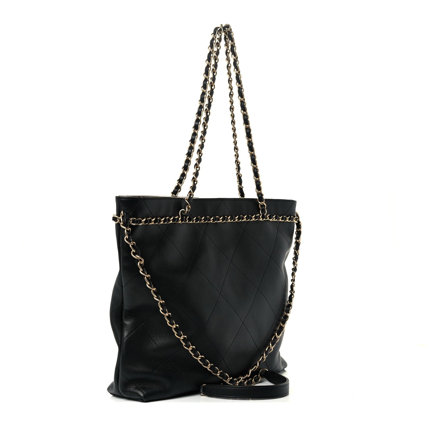 Calfskin Stitched Medium Shopping Tote Black