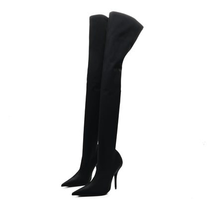 Balenciaga Spandex Pointed Toe Knife 110mm Thigh High Boots  35 Black 3 of 6