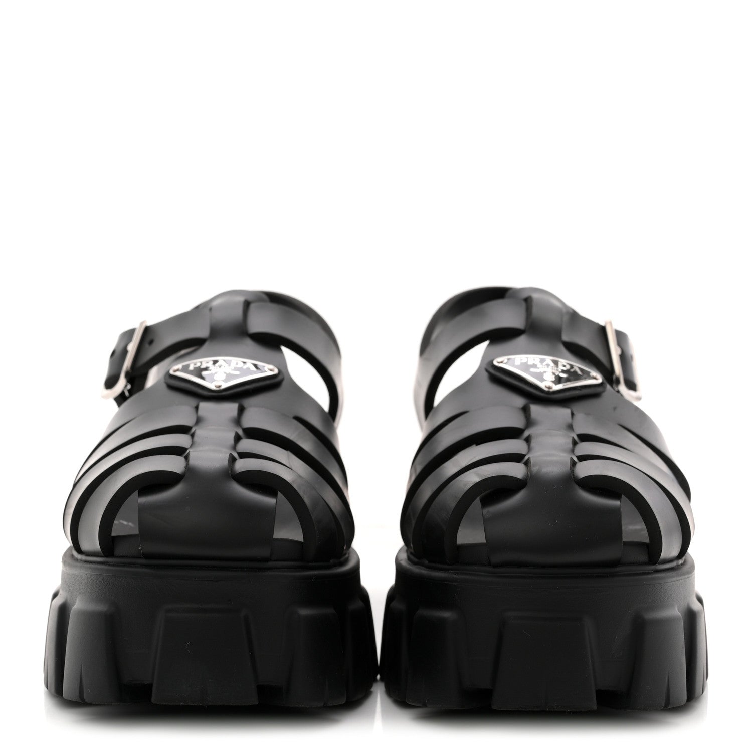 Prada Foam Rubber Triangle Logo Monolith 55mm Cage Sandals 39 Black 3 of 11