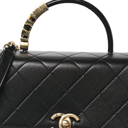 Chanel Lambskin Stitched Pearl Logo Top Handle Flap Black 8 of 12