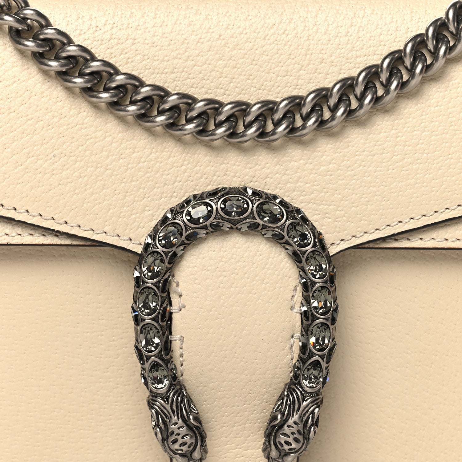 Gucci Textured Calfskin Crystal Small Dionysus Shoulder Bag Mystic White 9 of 11