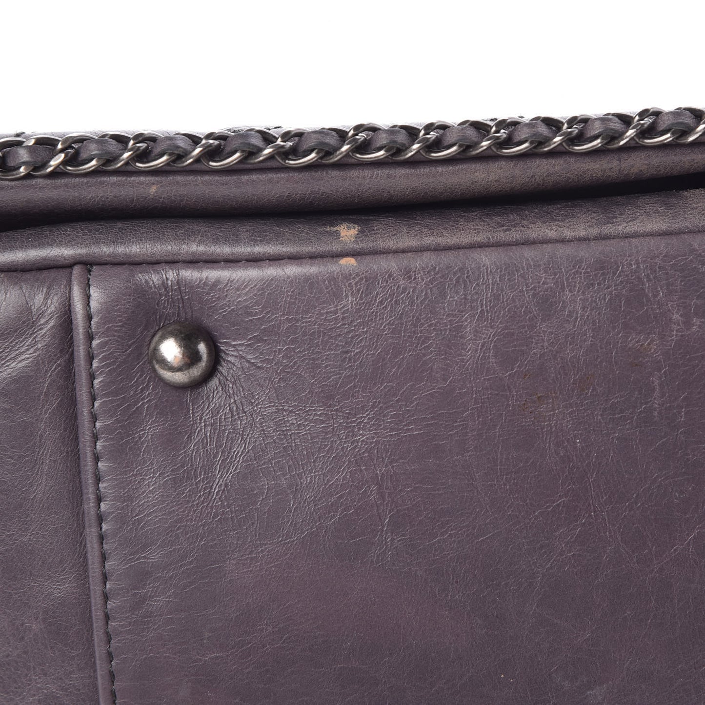 Calfskin Quilted Large CC Enchained Accordion Flap Grey