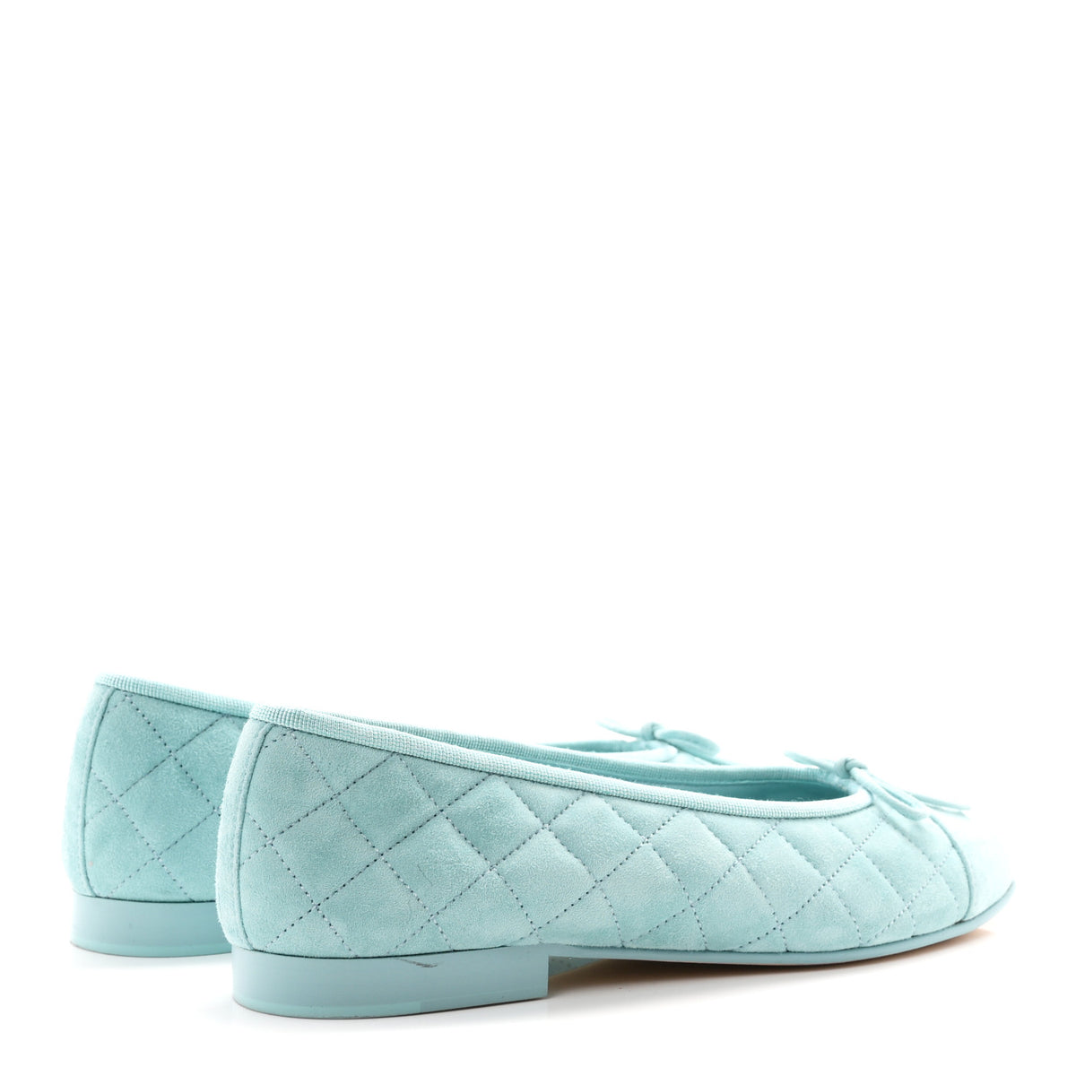 Chanel Suede Calfskin Quilted Cap Toe CC Ballerina Flats 38 Light Blue 5 of 9