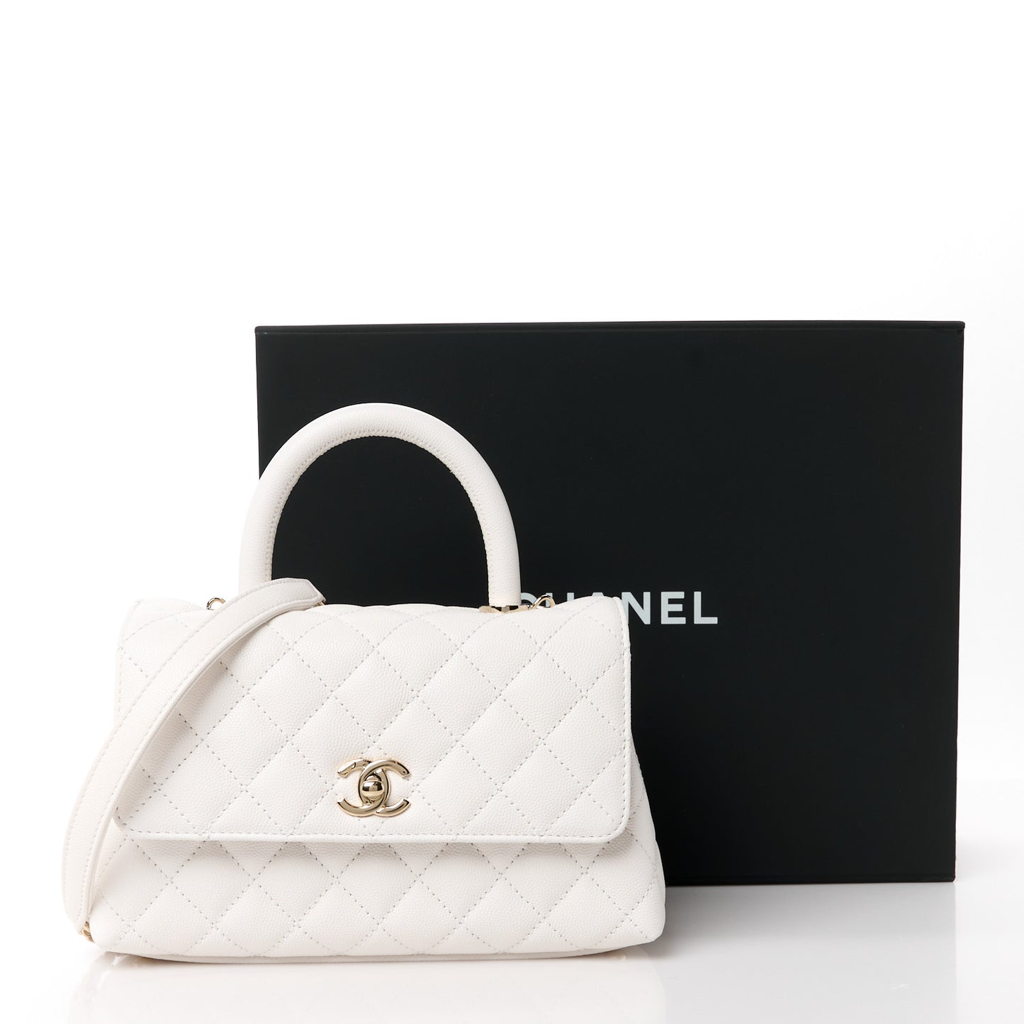 Caviar Quilted Mini Coco Handle Flap White