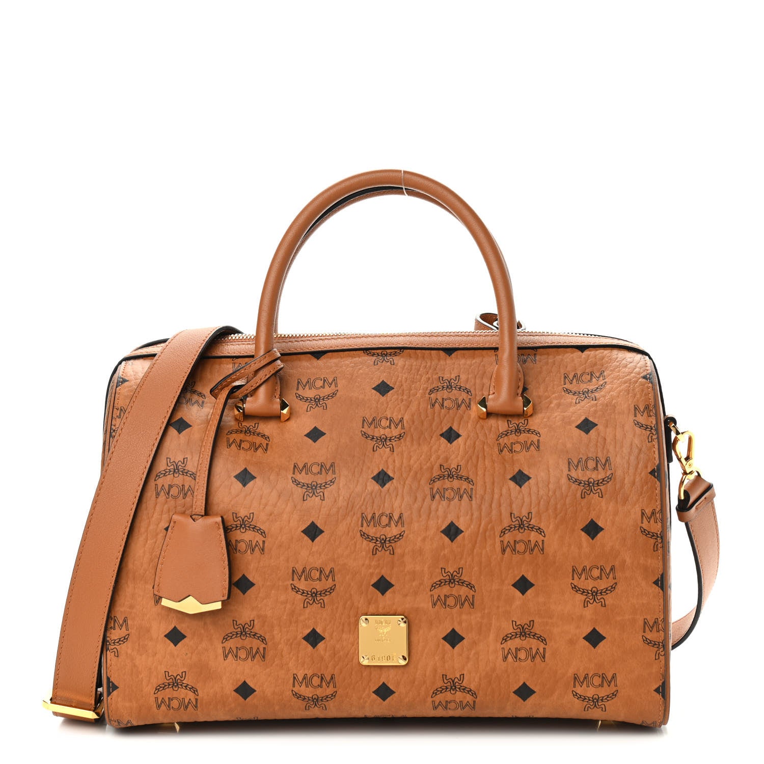 MCM Visetos Medium Boston Bag Cognac 1 of 11