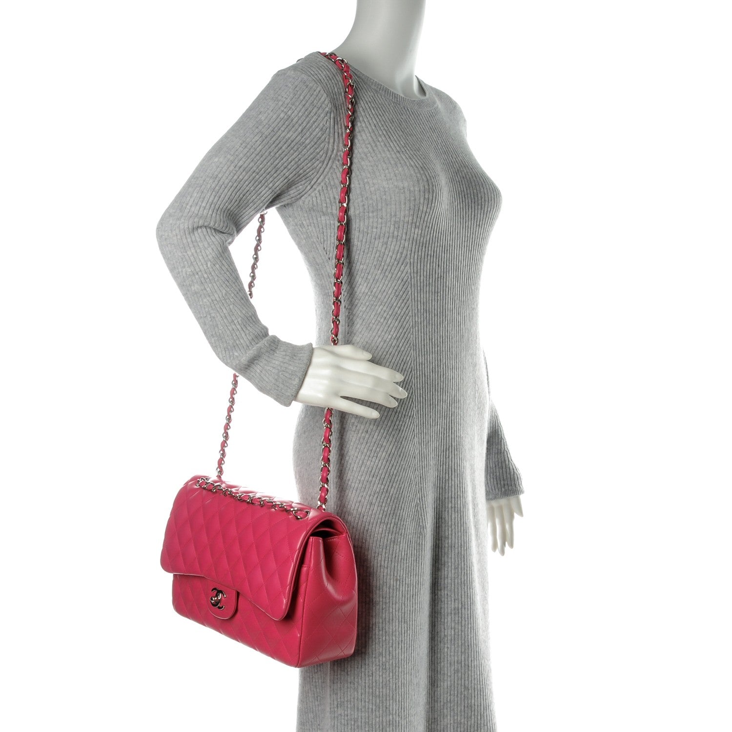 Chanel Lambskin Quilted Jumbo Double Flap Dark Pink 2 of 7