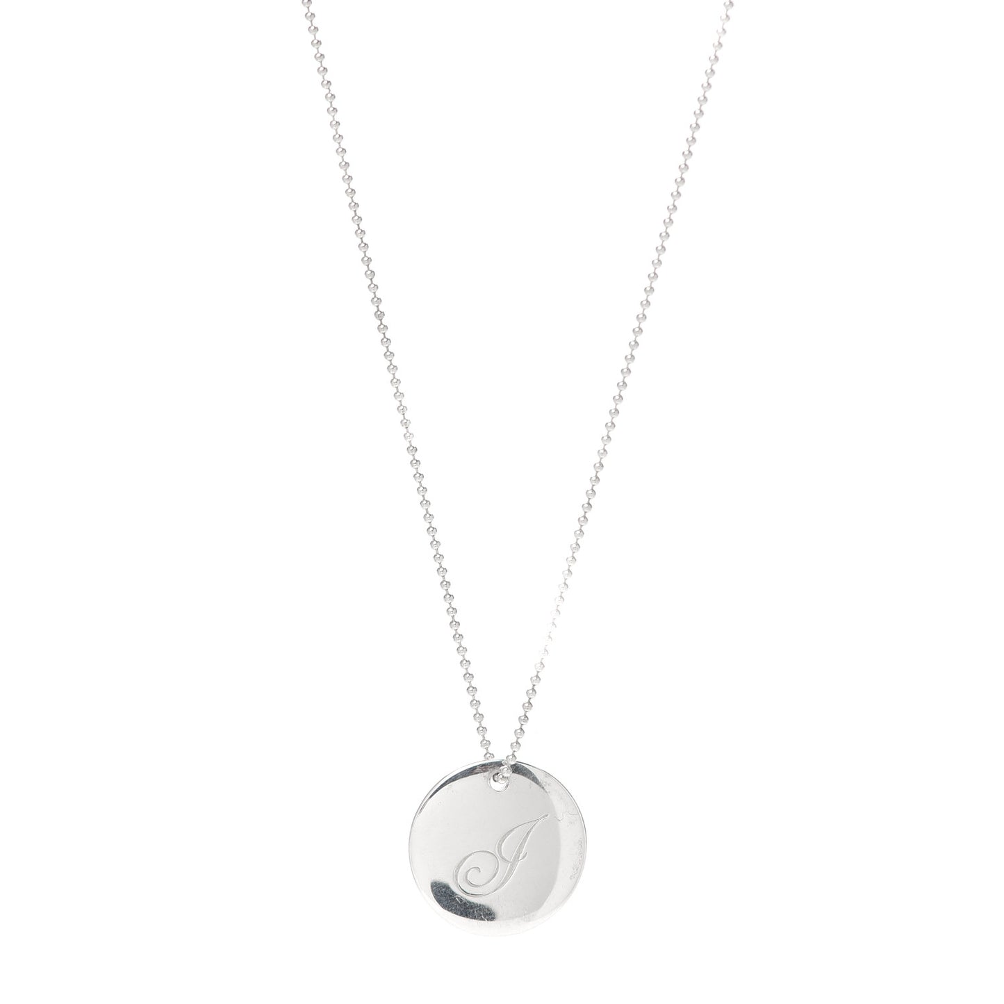 Sterling Silver Letter J Disc Pendant Necklace