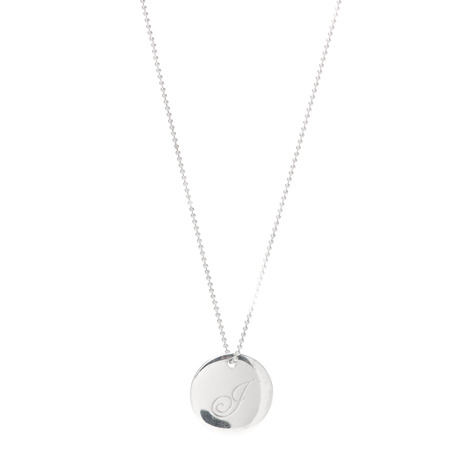 Tiffany Sterling Silver Letter J Disc Pendant Necklace 1 of 6