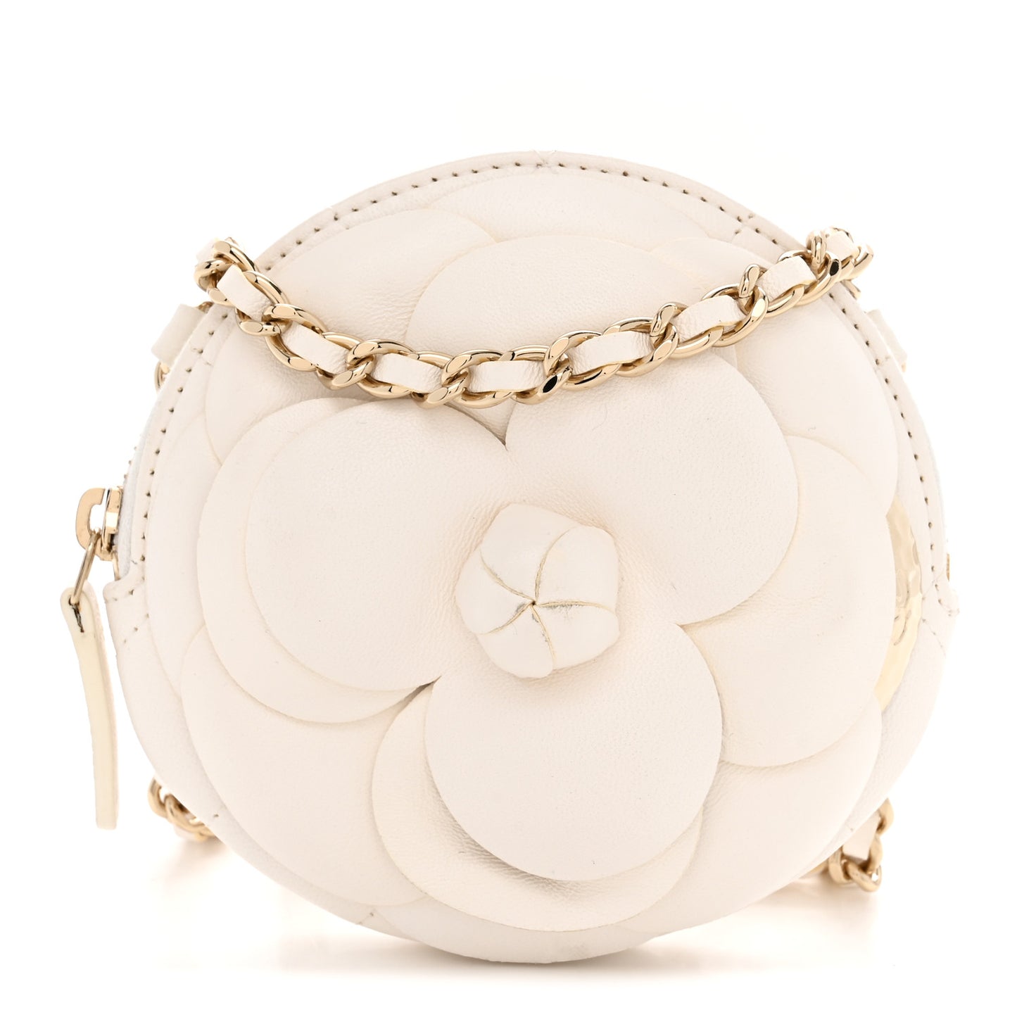 Lambskin Mini Camellia Bouquet Clutch With Chain White