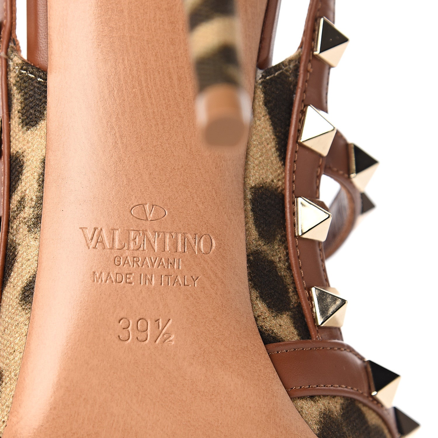 Valentino Garavani Canvas Leopard Print Rockstud Ankle Strap Pumps 39.5 Tan 6 of 9