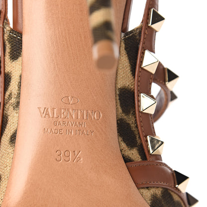 Valentino Garavani Canvas Leopard Print Rockstud Ankle Strap Pumps 39.5 Tan 6 of 9