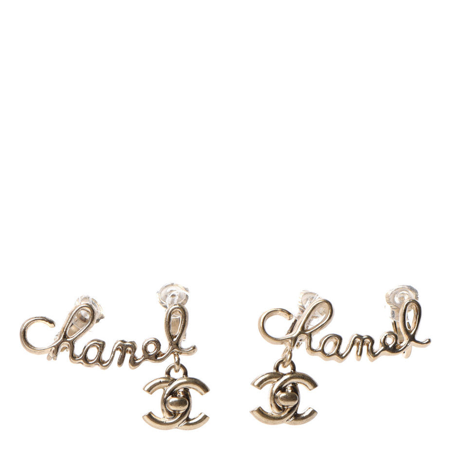 Metal CC Turnlock Climber Clip On Earrings Gold