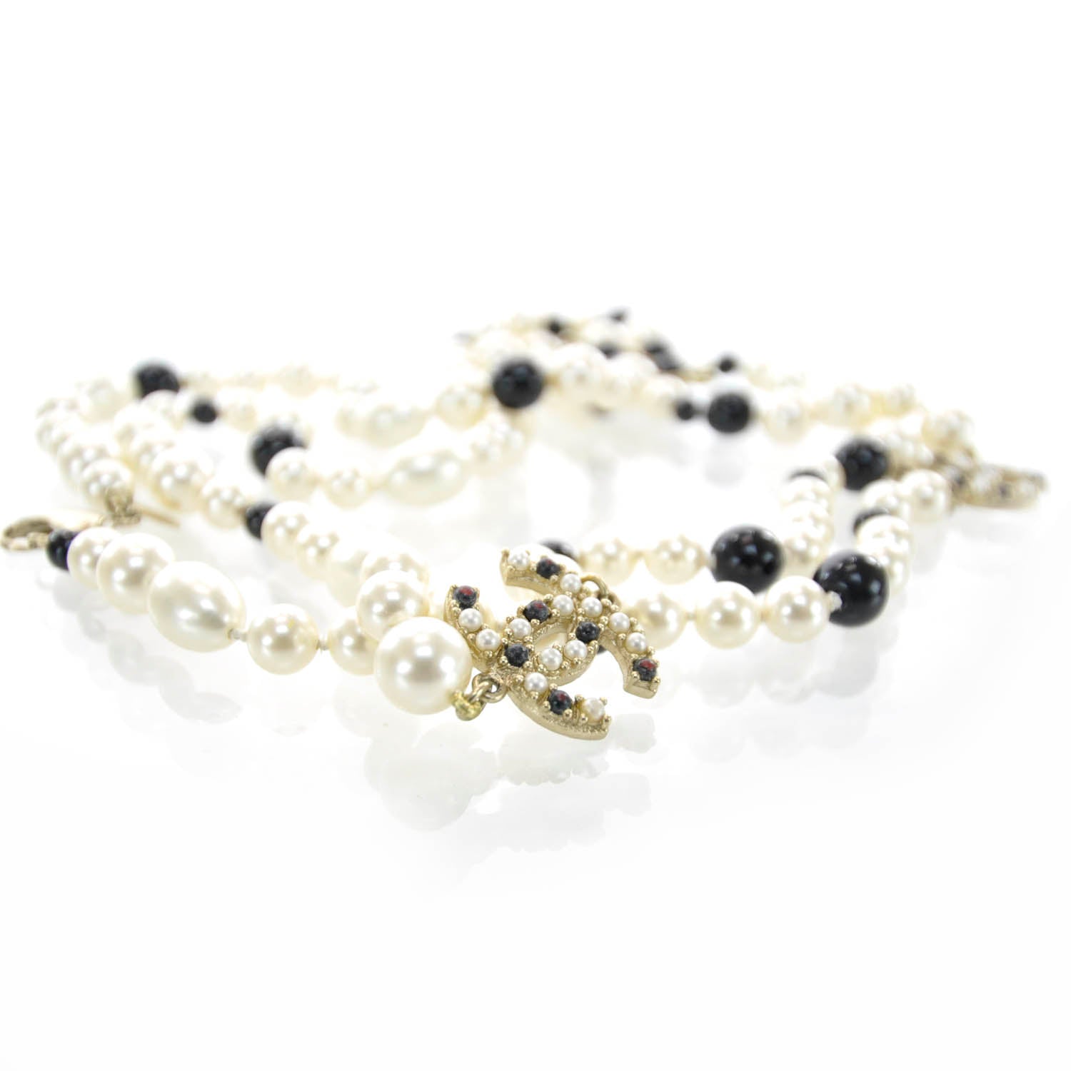 Chanel Long Pearl Gripoix CC Necklace Black White 08P 6 of 7