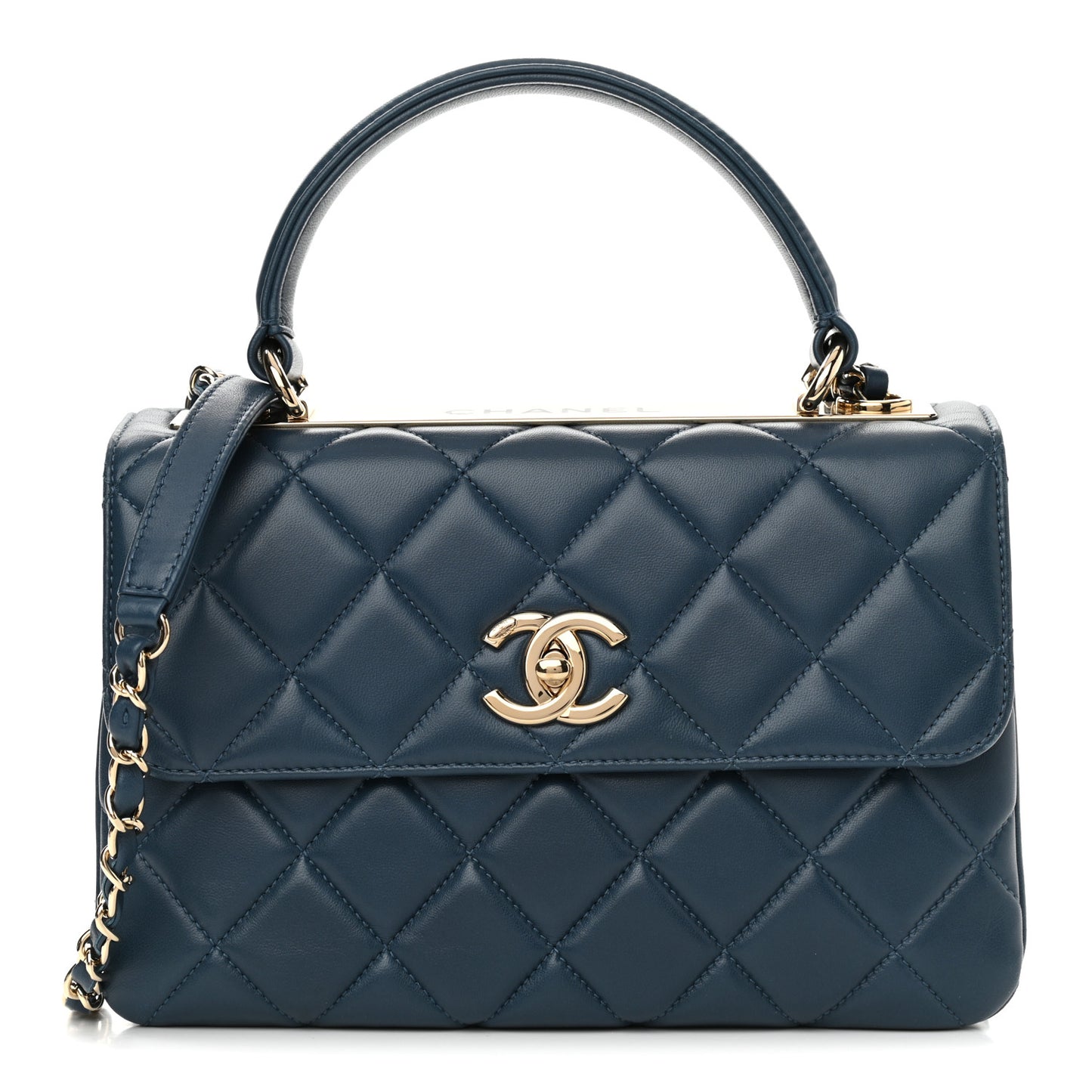 Lambskin Quilted Small Trendy CC Flap Dual Handle Bag Blue