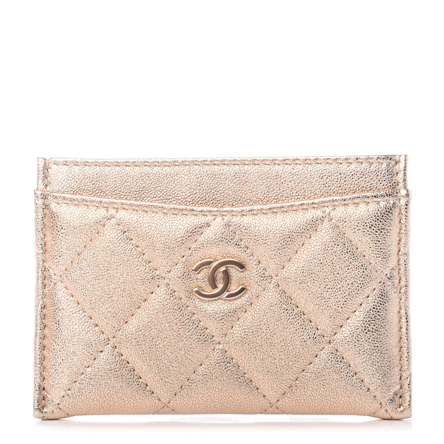 Metallic Lambskin Quilted CC Card Holder Gold