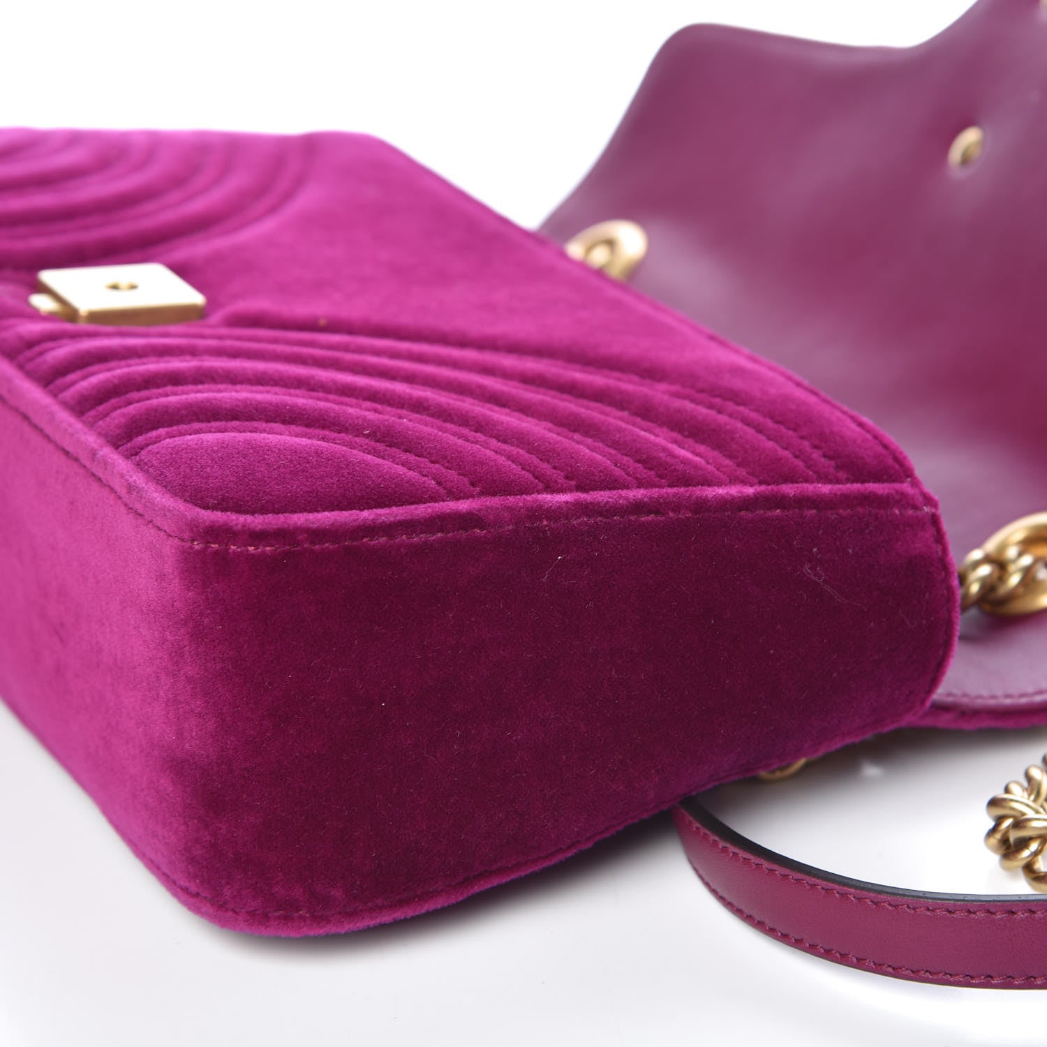 Gucci Velvet Matelasse Small GG Marmont Shoulder Bag Fuchsia Violet Cyclamen 13 of 13