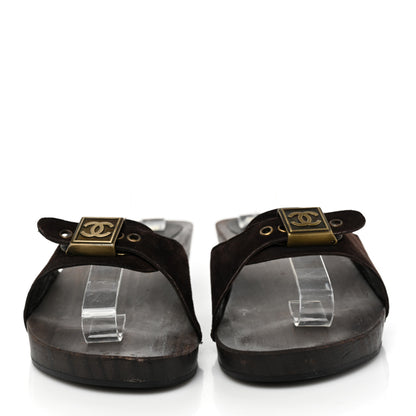 Chanel Suede CC Buckle Clogs 36 Dark Brown 2 of 7
