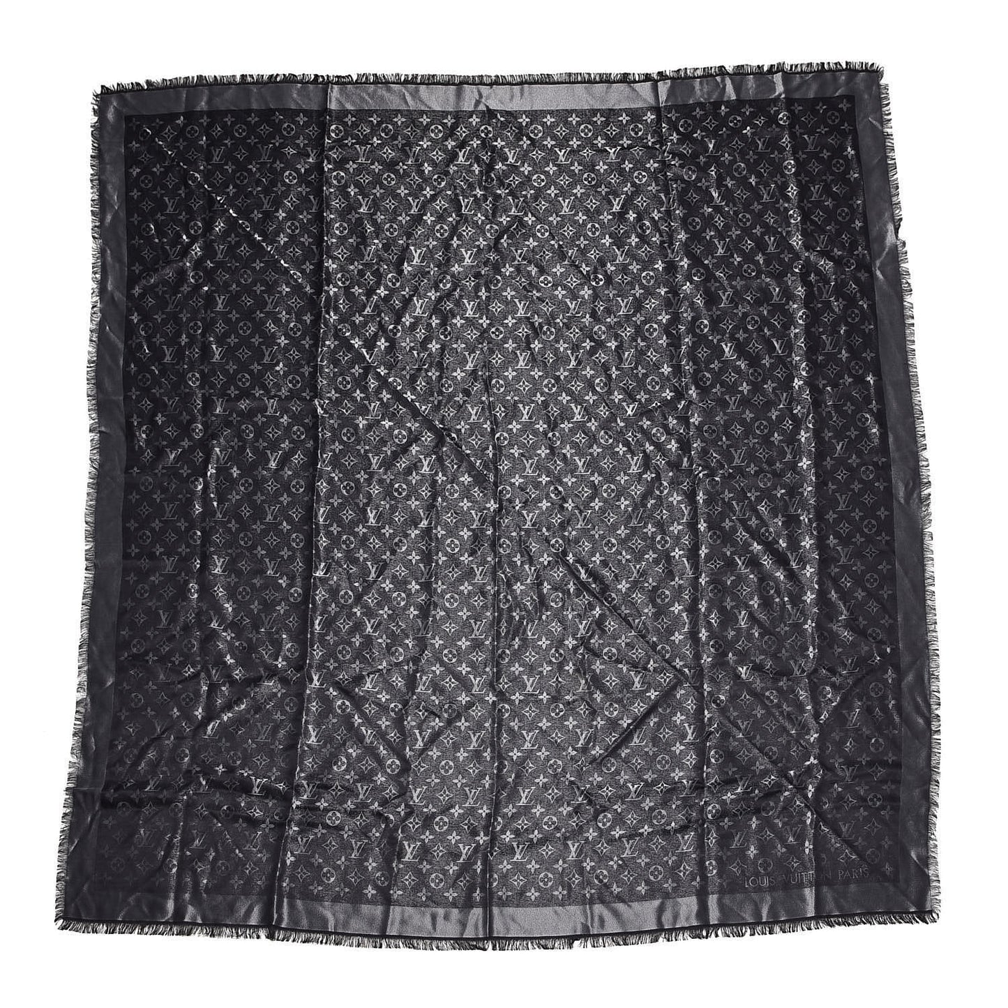 Silk Wool Monogram Shine Shawl Black
