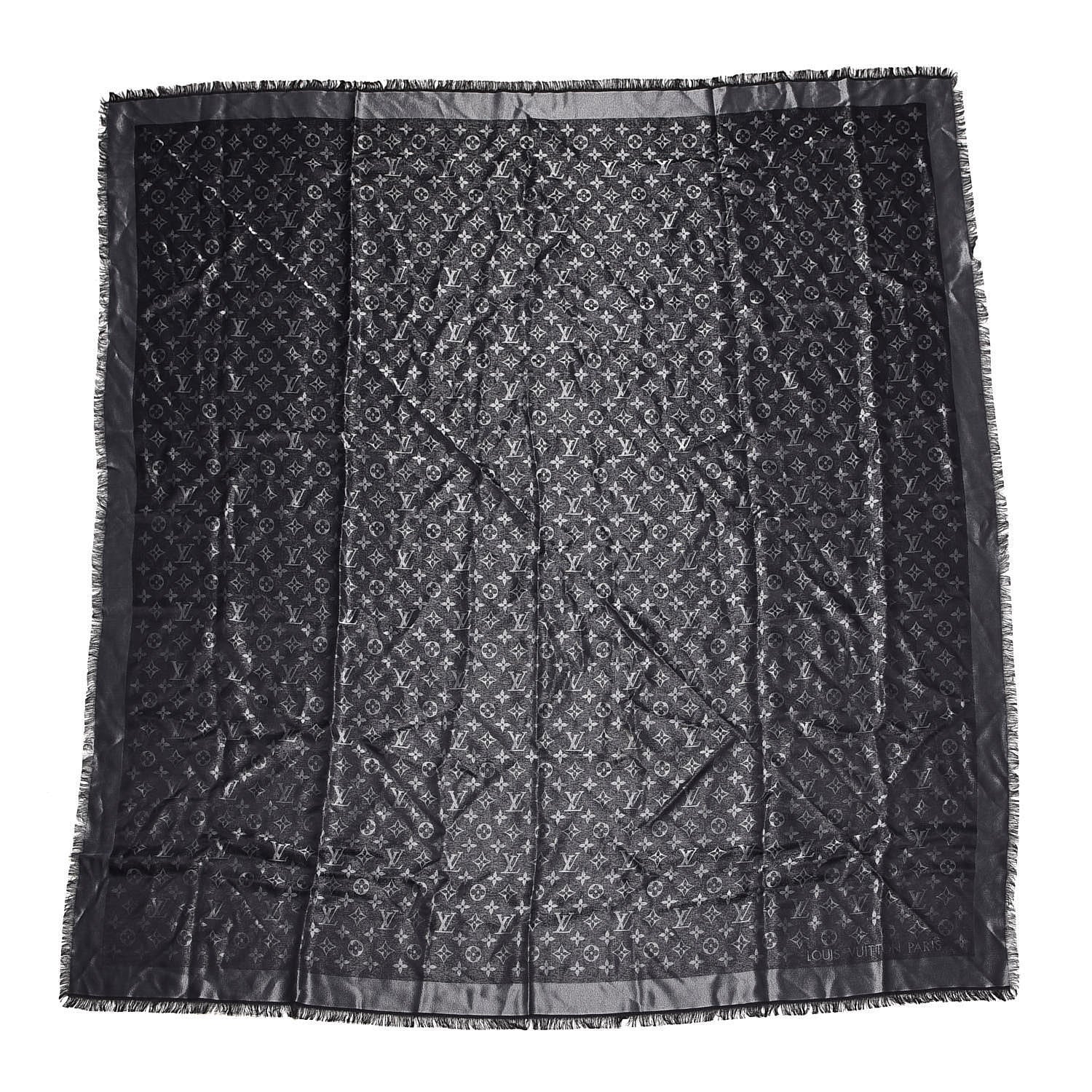 Louis Vuitton Silk Wool Monogram Shine Shawl Black 1 of 4