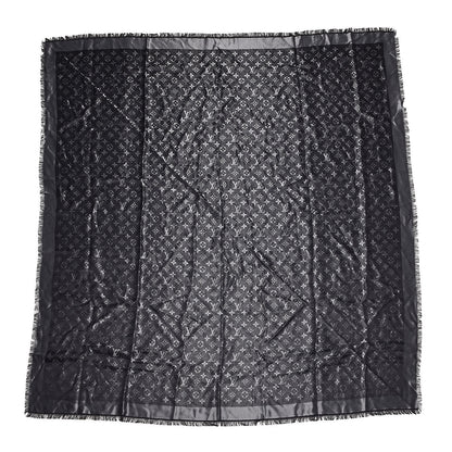 Louis Vuitton Silk Wool Monogram Shine Shawl Black 1 of 4