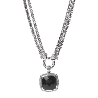 David Yurman Sterling Silver Diamond Black Onyx 19mm Albion Double Wheat Chain Pendant Necklace 1 of 7