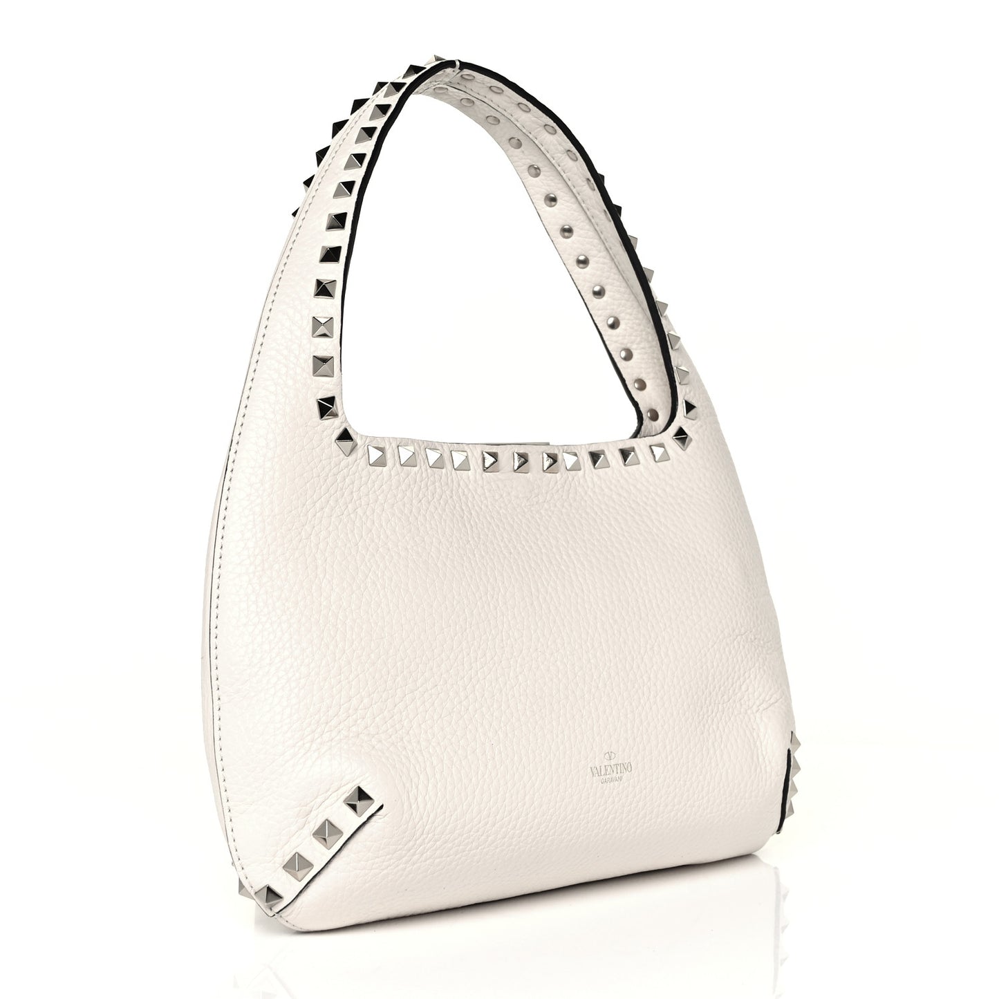 Pebbled Calfskin Small Rockstud Flip Lock Hobo White