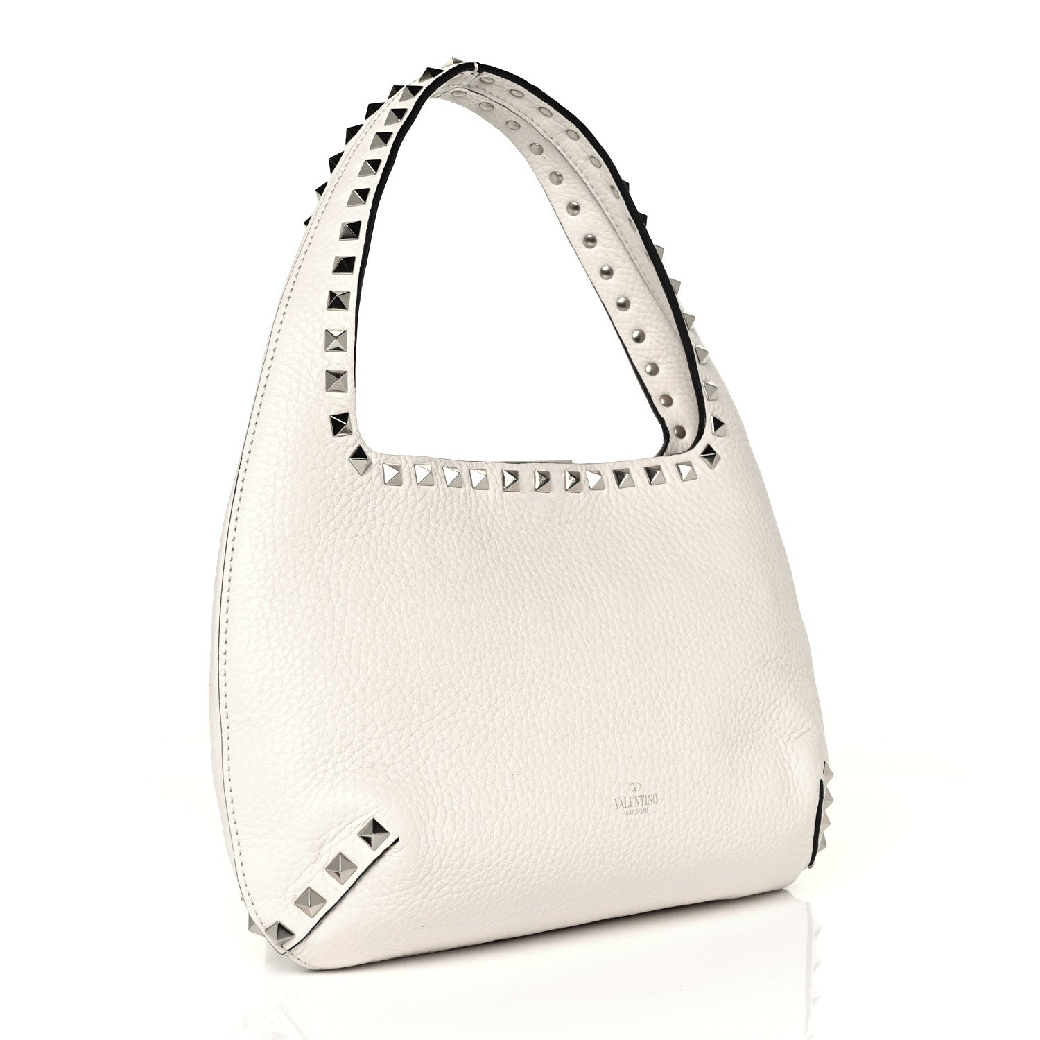 Valentino Garavani Pebbled Calfskin Small Rockstud Flip Lock Hobo White 2 of 7
