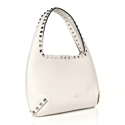 Valentino Garavani Pebbled Calfskin Small Rockstud Flip Lock Hobo White 2 of 7