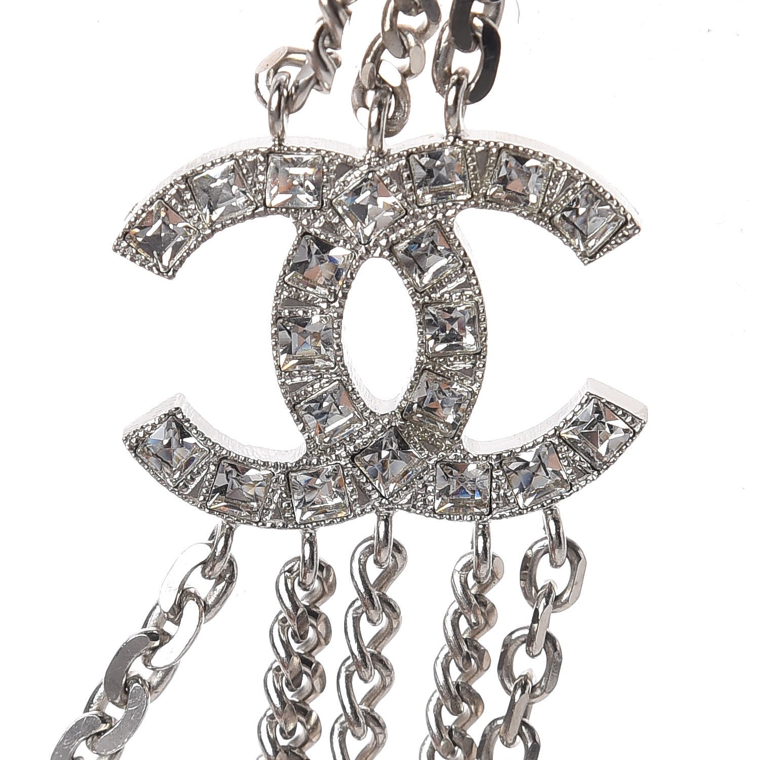 Chanel Baguette Crystal CC Shield Multi Strand Long Chain Necklace Silver 5 of 7