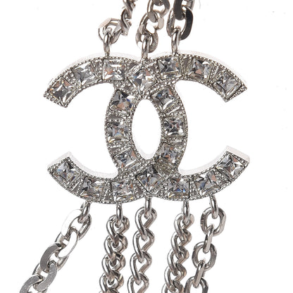 Chanel Baguette Crystal CC Shield Multi Strand Long Chain Necklace Silver 5 of 7
