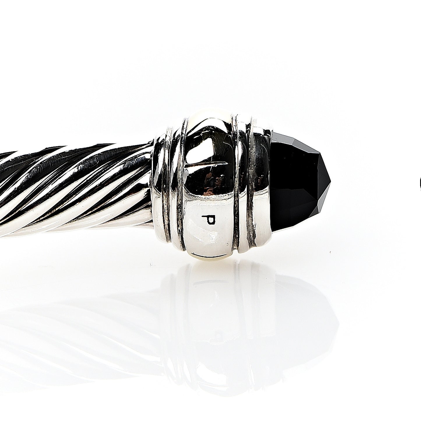 Sterling Silver 14K Yellow Gold Black Onyx 5mm Cable Classics Bracelet