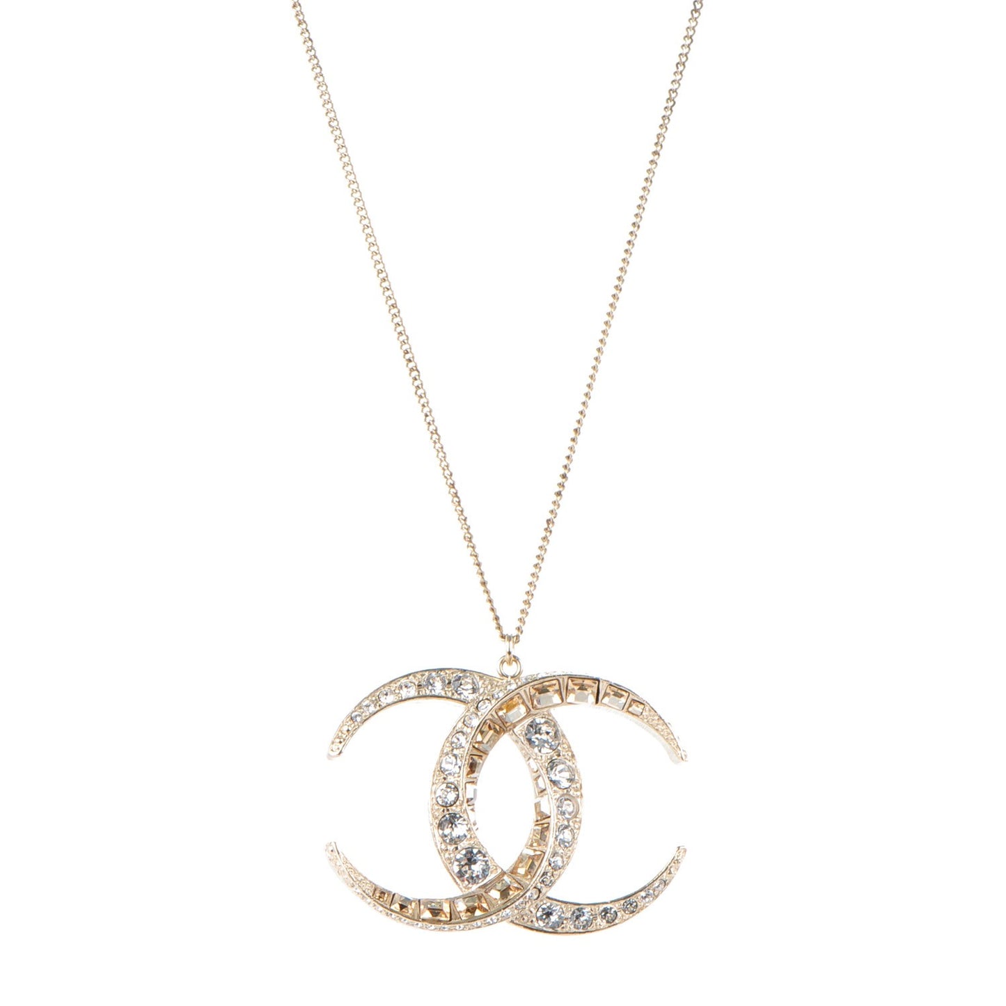 Crystal Baguette Moon CC Necklace Gold