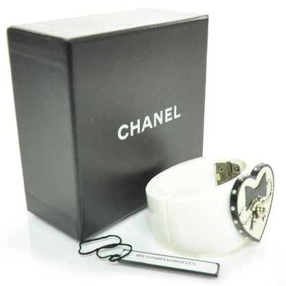 Chanel Resin CC Pearl Heart Wide Bracelet White 2 of 5
