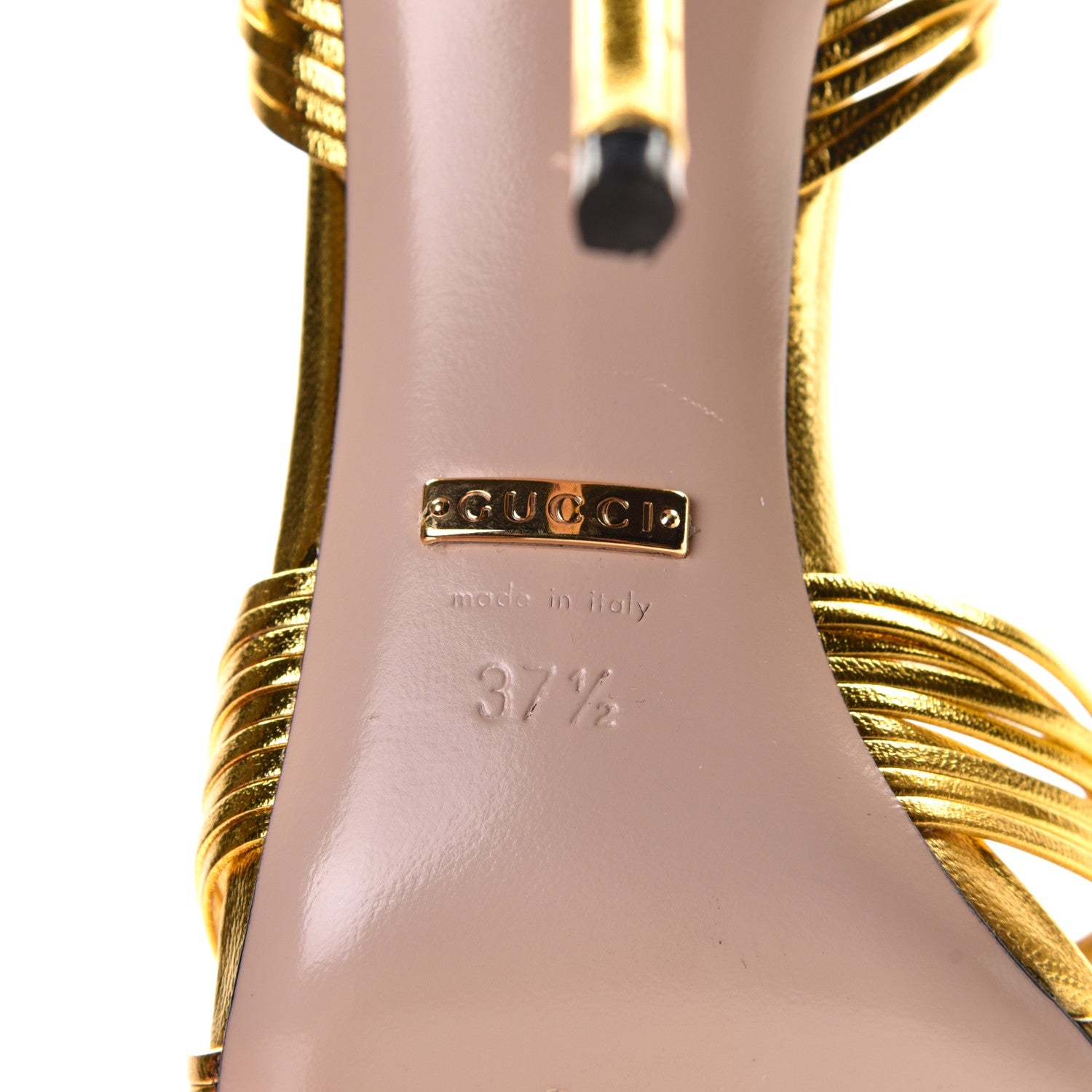 Gucci Metallic Nappa Knotted Allie Sandals 37.5 Gold 8 of 9